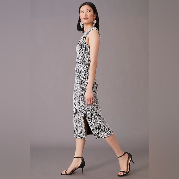 ✨ Anthropologie Jacquard Cut-Out Midi Dress Sz M - Picture 4 of 7